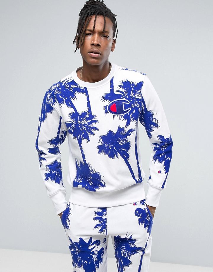 Champion Sweatshirt With All Over Palm Print - White