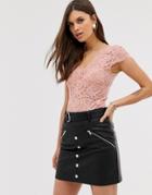 Stradivarius All-over Lace T-shirt In Pink - Pink