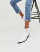 Asos Design Adelaide Leather Western Chelsea Boots In White - White