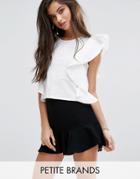 Missguided Petite Asymmetric Frill Top - White