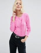 Asos Sweater In Cable Stitch With Ruffles - Pink