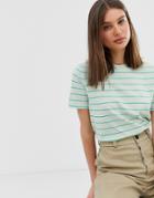 Selected Femme Stripe T-shirt In Green-multi