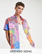 Asos Design Relaxed Button Down Satin Shirt In Bright Paisley Bandana-multi