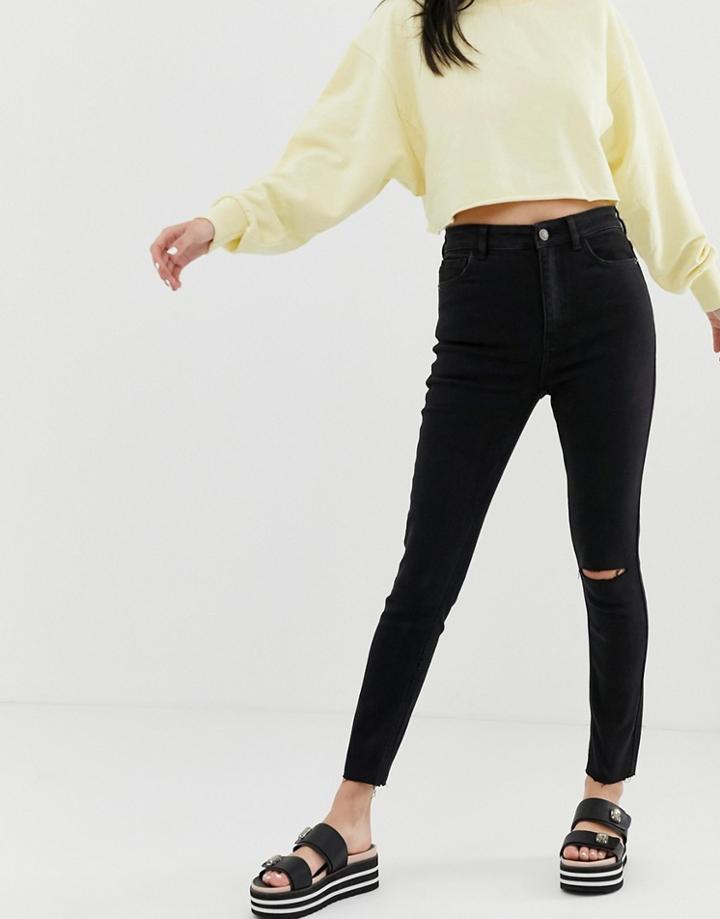 Bershka Super High Waist Jean In Black - Black