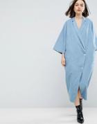 Asos White Buttoned Kimono Denim Dress In Light Blue Wash - Blue