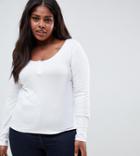 Asos Design Curve Long Sleeve T-shirt With Button Front In White - White