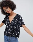 Asos Design Boxy Top With Contrast Buttons In Star Print - Multi