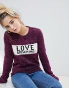 Love Moschino Logo Sweater In Glitter Thread And Wool Cashmere Blend - Pink