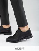 Asos Wide Fit Brogue Shoes In Black Leather With Ribbed Sole - Black