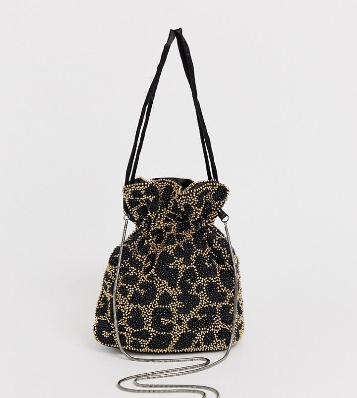 Skinnydip Tilly Beaded Leopard Drawstring Cross Body Bag - Multi