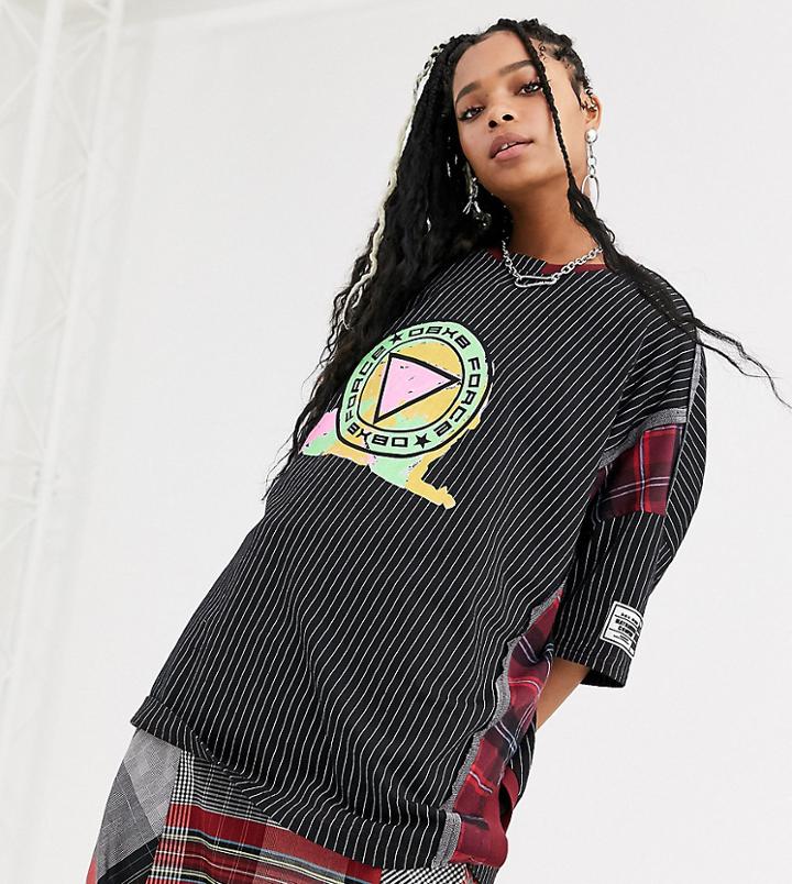 Db Berdan Oversized Pinstripe T-shirt With Check Panels And Print