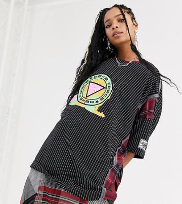 Db Berdan Oversized Pinstripe T-shirt With Check Panels And Print