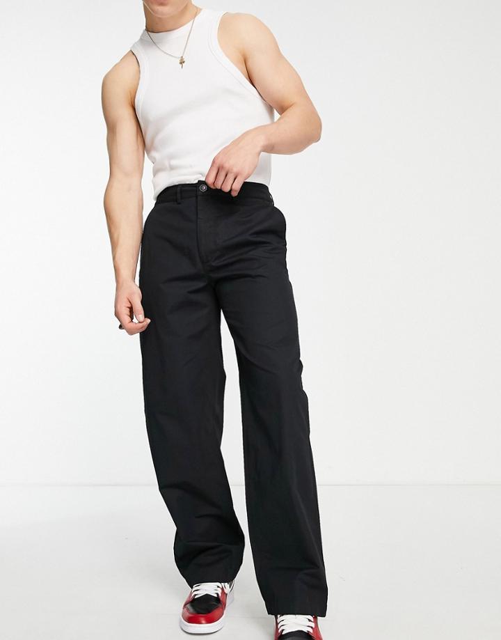 River Island Wide Leg Chino Pants In Black