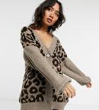 Asos Design Petite Oversized Cardigan In Animal Pattern-brown