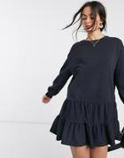 River Island Tiered Smock Sweat Dress In Navy