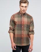 Asos Check Shirt In Herringbone In Rust With Long Sleeves - Orange