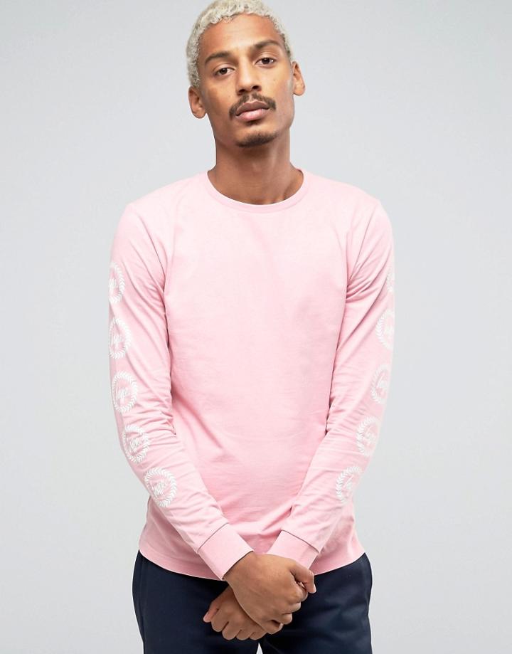 Hype Long Sleeve Tee With Logo Sleeve Print - Pink