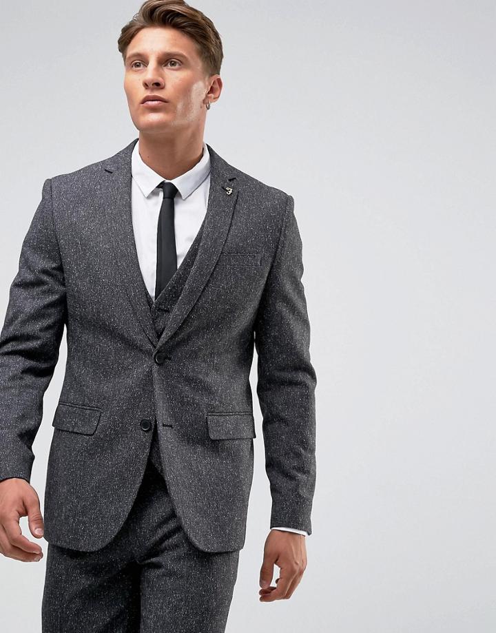 Farah Winter Wedding Skinny Suit Jacket In Fleck - Gray