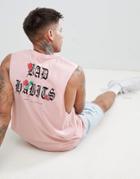 Asos Design Sleeveless T-shirt With Back Text Print - Pink