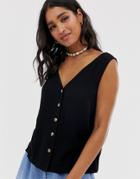 Asos Design Button Through Tank In Crinkle-black