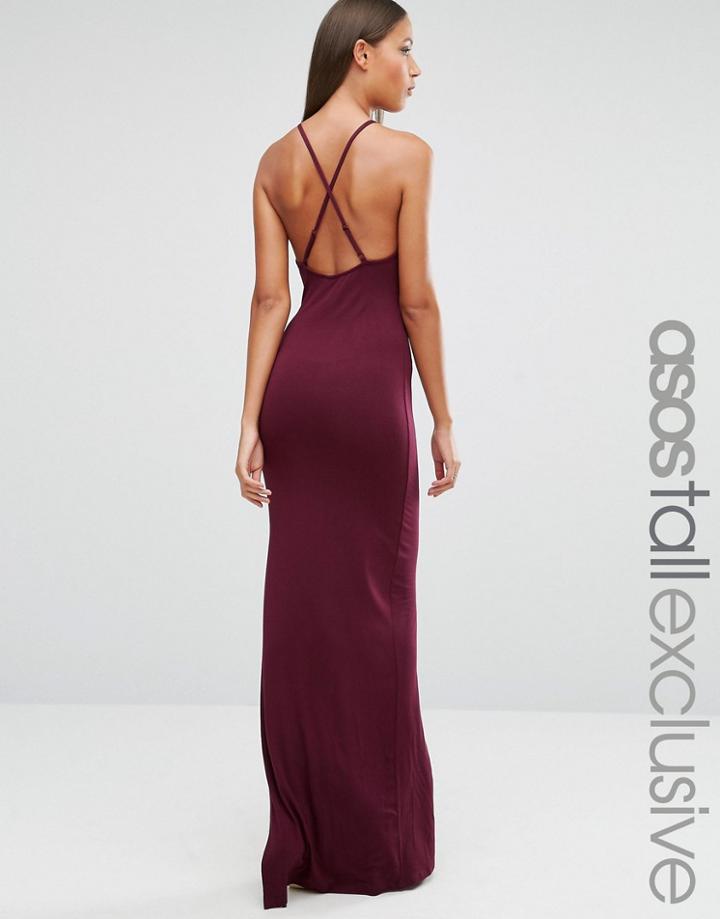 Asos Tall Halter Strappy Back Maxi Dress - Red