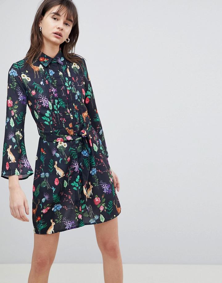 Unique21 Printed Shirt Dress - Black