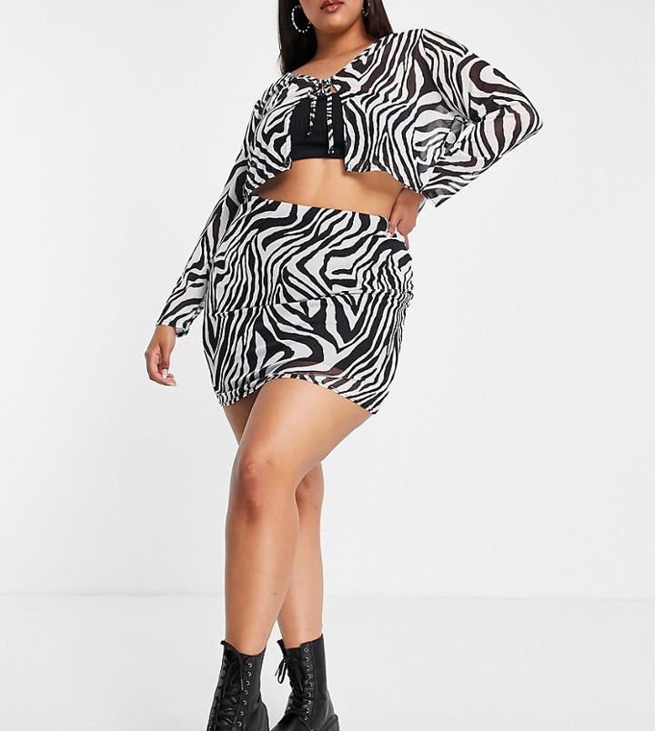 I Saw It First Plus Mesh Mini Skirt In Zebra - Part Of A Set-multi