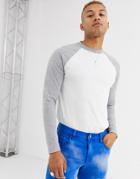 Asos Design Long Sleeve Raglan T-shirt With Crew Neck In White & Gray Marl-multi