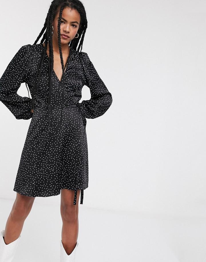 & Other Stories Pin Dot Mini Wrap Dress In Black-multi
