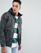 Pull & Bear Fleece Lined Parka Jacket In Camo - Green