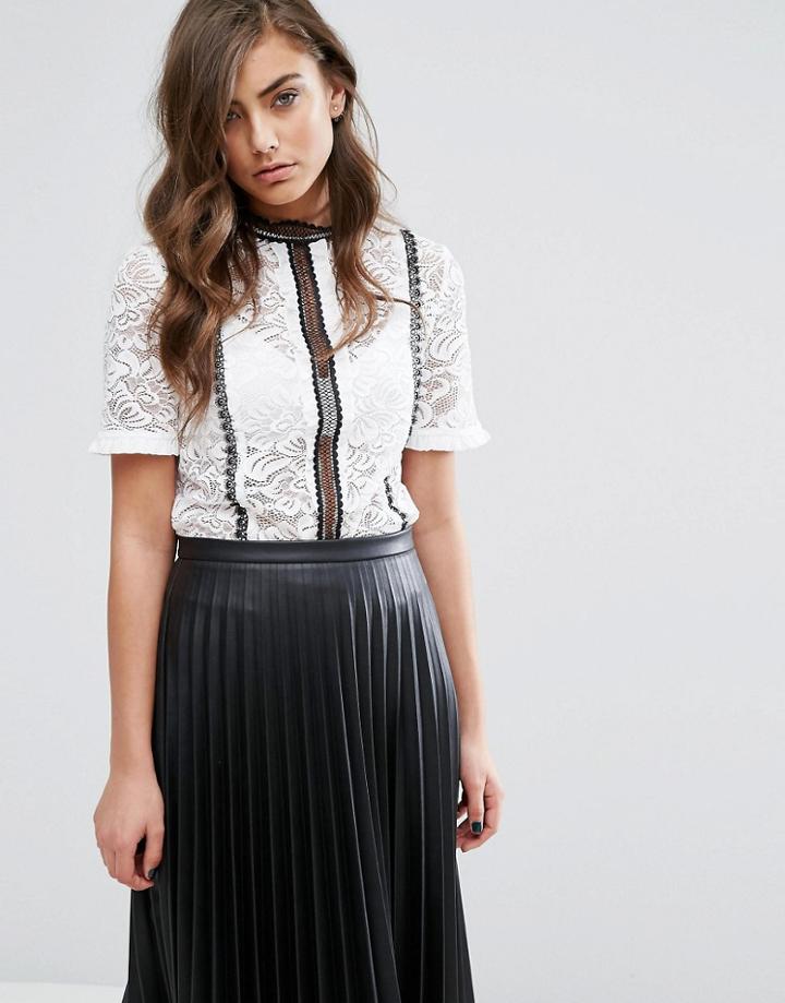 Miss Selfridge Lace Victoriana Top - Multi