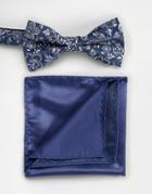 Selected Navy Plain Bow Tie And Pocket Square - Navy