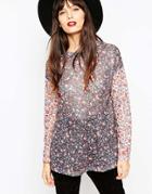 Asos Ditsy Swing Top With Contrast Sleeves - Multi