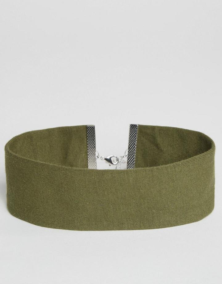Asos Wide Jersey Choker Necklace - Khaki