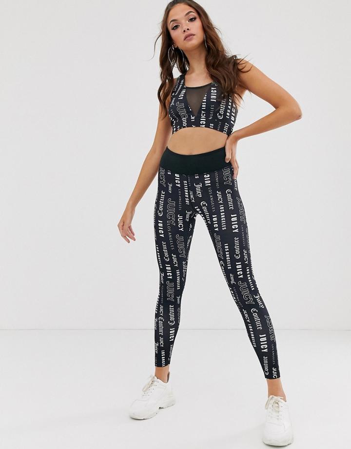 Juicy Couture Multi Gothic Logo Mesh Insert Workout Leggings-black