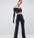Missguided Bardot Glitter Two-piece Crop Top In Navy - Navy