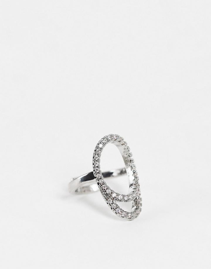Asos Design Fingernail Ring With Crystals In Silver Tone