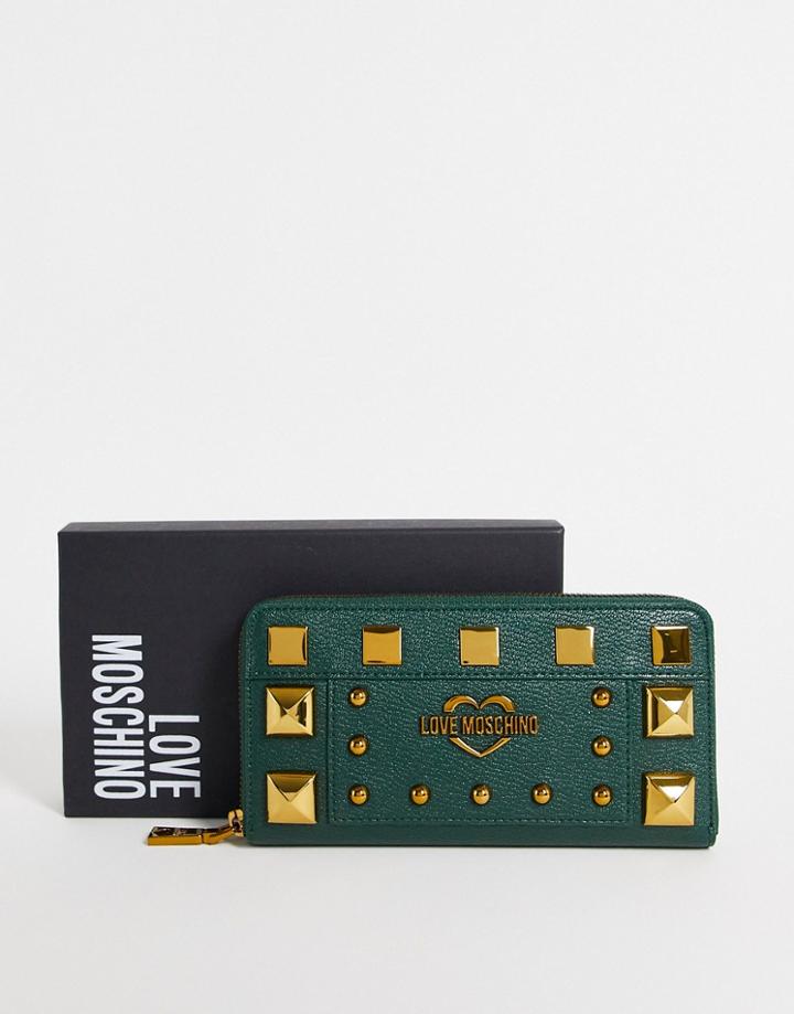 Love Moschino Zip Around Stud Zip Around Wallet In Dark Green