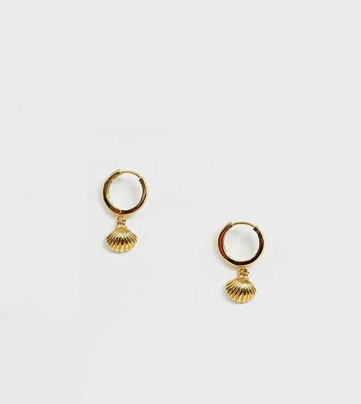 Orelia Exclusive Gold Plated Shell Drop Huggie Hoop Earrings - Gold