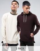 Asos Hoodie/ Sweatshirt 2 Pack Burgundy/beige Save - Multi