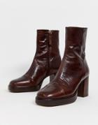 Asos Design Reunion Premium Leather Platform Boots In Brown