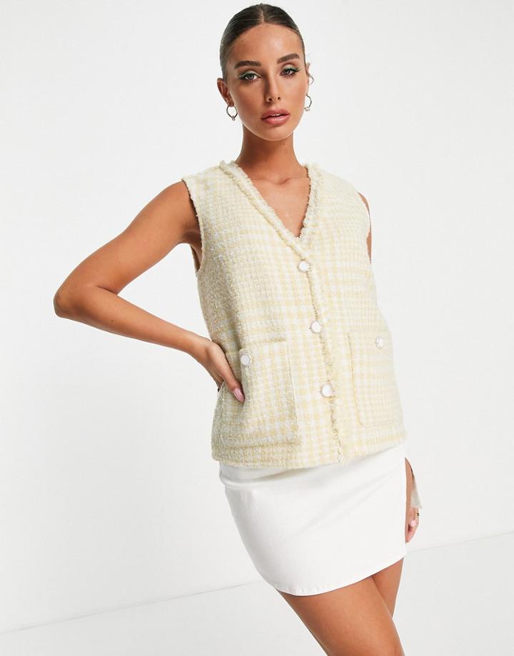 Vila Tailored Suit Vest In Yellow Boucle Check