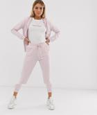 Asos Design Tracksuit Zip Through Hoodie / Slim Jogger With Tie - Pink