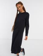 Monki Charla Organic Cotton Long Sleeve Ruched Front Midi Dress In Black