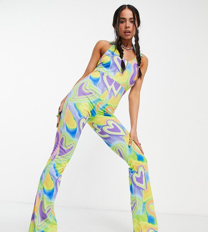 Collusion Collar Heart Print Jumpsuit In Multi