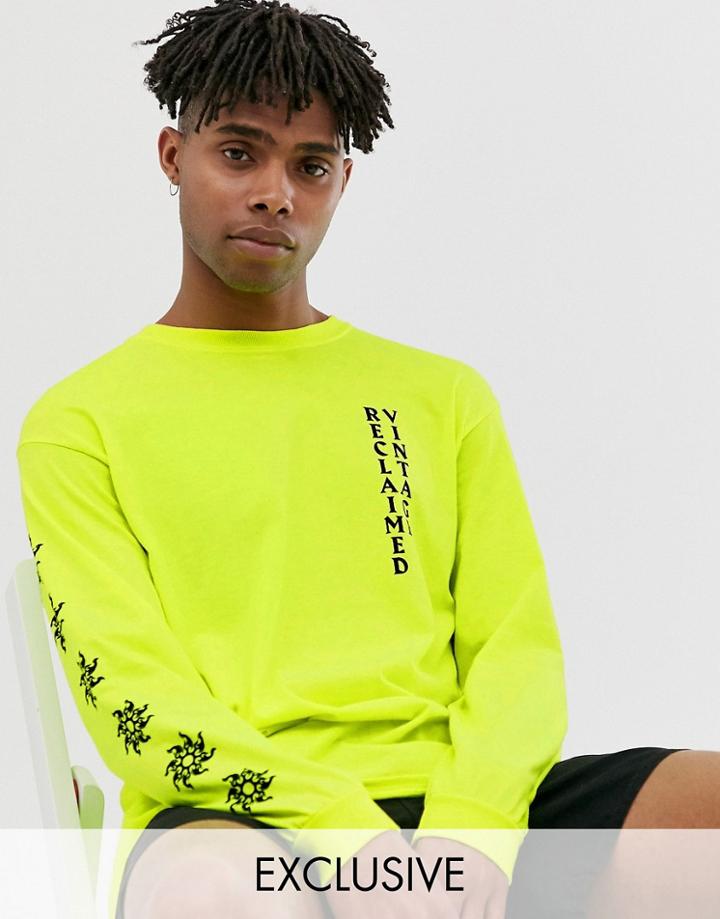 Reclaimed Vintage Neon Sun Logo T-shirt In Long Sleeve - Yellow