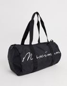 Asos Design Barrel Bag In Black With Maximum Print - Black