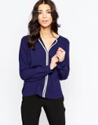 Traffic People Blouse With Contrast Trim - Navy