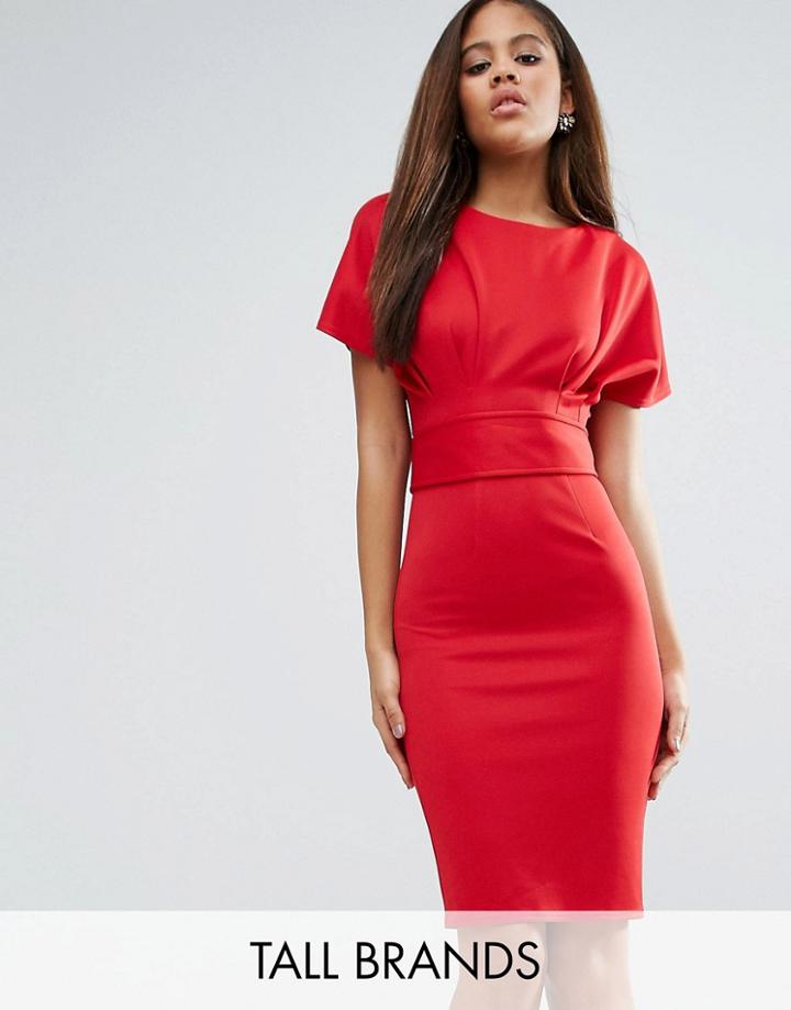 City Goddess Tall Pencil Dress With Tie Waist - Red