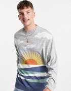 Asos Design Knitted Sweater With Landscape Pattern In Gray-grey